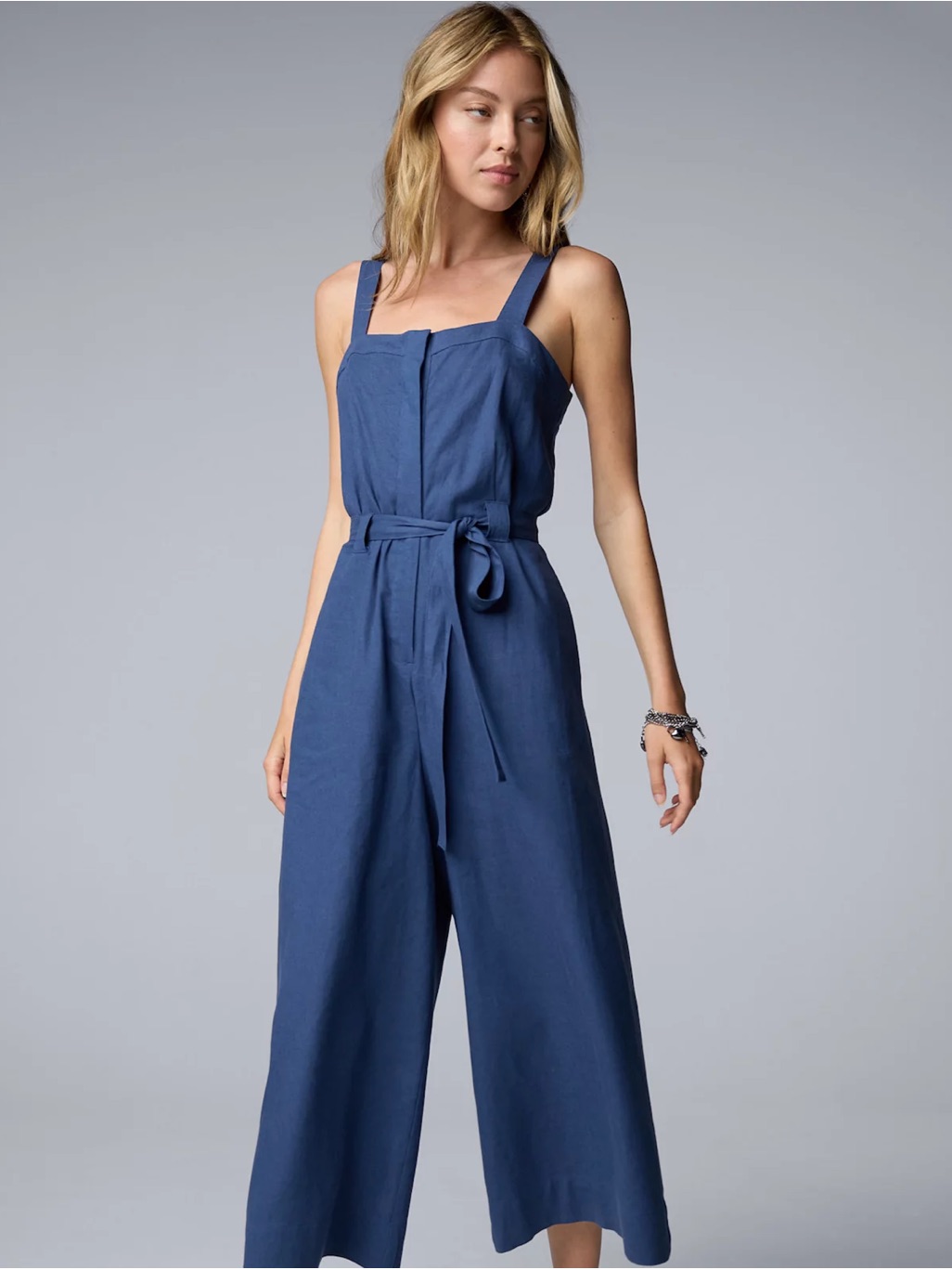 Nwot!!! Women's Simply Vera Vera Wang Belted Wide Leg Jumpsuit